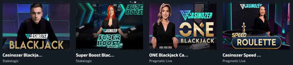 Live casino, tables classiques et jeux de société Casinozer